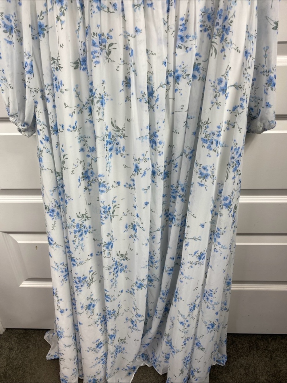 Azazie Norah Blue Cottage Floral Chiffon Spring Gown Dress Sheer Slit A20 - Picture 5 of 9